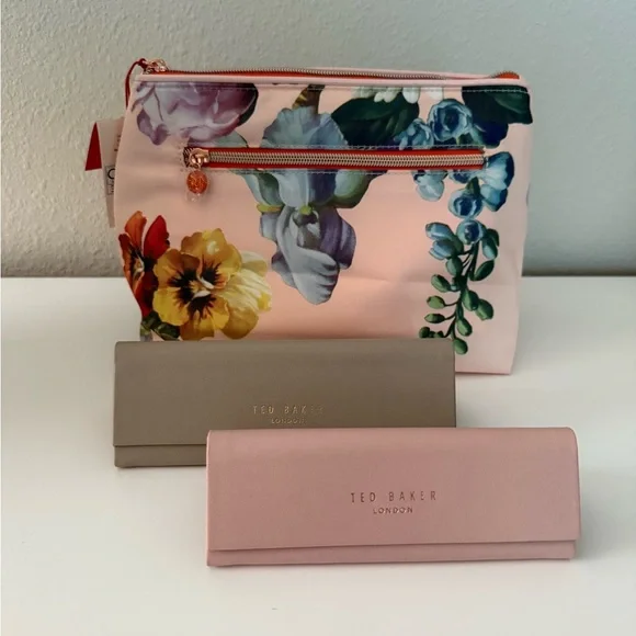 NWT Ted Baker large cosmetic bag, 2 eyeglass/sunglass cases, cleaning cloth set - Picture 2 of 16